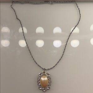 Vintage Ann Taylor Silver Necklace with Pearl Pendant